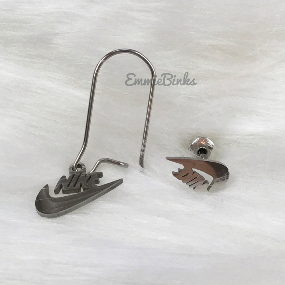 New NIKE Swoosh Stainless Steel Laser Earrings / Minimalist Nike Cutout Set - Picture 12 of 16